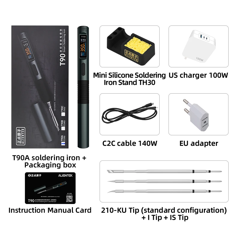 ALIENTEK T90 slimme soldeerbout PD 140W instelbare temperatuur DC 28V 80-450 ℃   Lassoldeerstation Kit C245 C210 T65 Gereedschap
