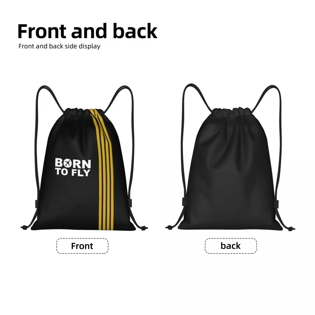 Custom Born To Fly Captain Stripes Flight Pilot Drawstring Backpack Women Men Sport Gym Sackpack Foldable Shopping Bag Sack