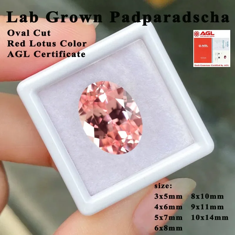 

High-quality Lab Grown Padparadscha Oval Cut Red Lotus Color DIY Charms Ring Necklace Main Materials Selectable AGL Certificate