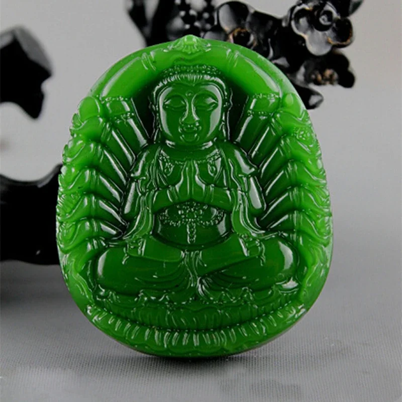 

Natural Green Hand Carved Thousand Hand Guanyin Jade Pendant Fashion Jewelry Men's and Women's Guanyin Necklace