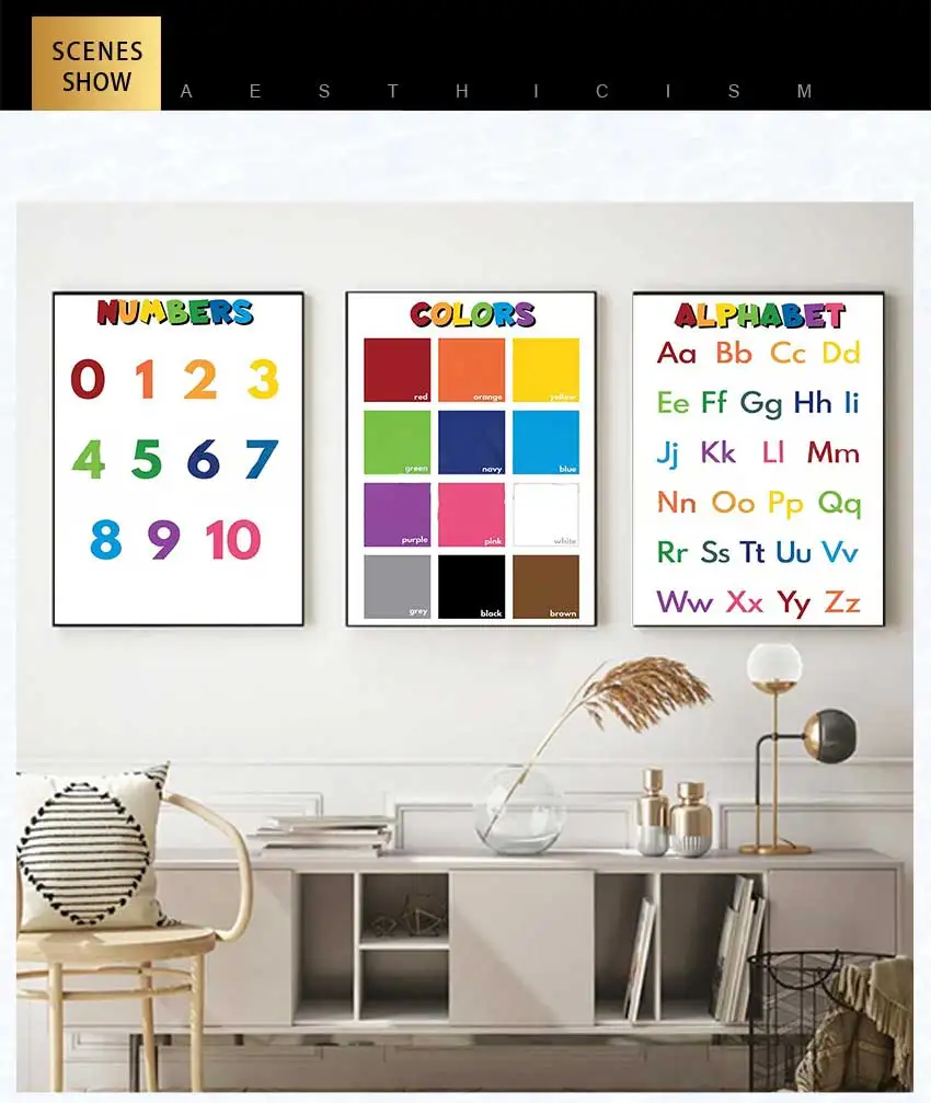1pc frameless Kids Educational Classroom Posters, Alphabet Numbers & Color Names Learning Wall Art for Children view 4
