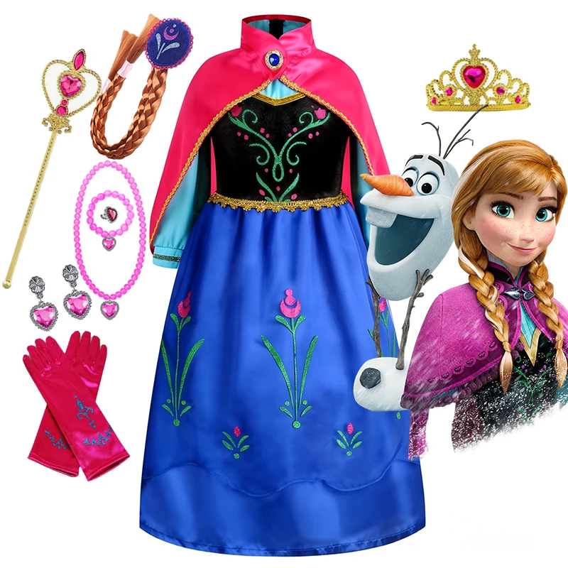 Disney Anna Dress With Cape for Kids Carnival Princess Disguise Frozen Party Clothing Girl Hallloween Comic Con Event Anna Gown