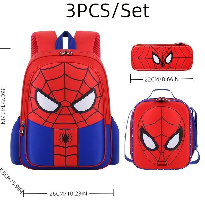 3 szt. Plecak Marvel Spider-Man Casual Lekki tornister z motywem kreskówkowym - zawiera plecak, piórnik, torbę na lunch