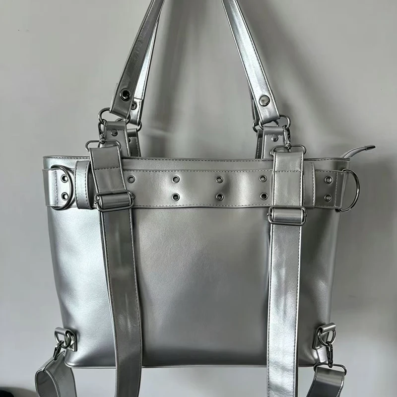 Gothic Ita Bag Tote Punk Rivet Buckle Clear Window Shoulder Bag Large Capacity Pu Leather Harajuku Cosplay Anime Display Handbag