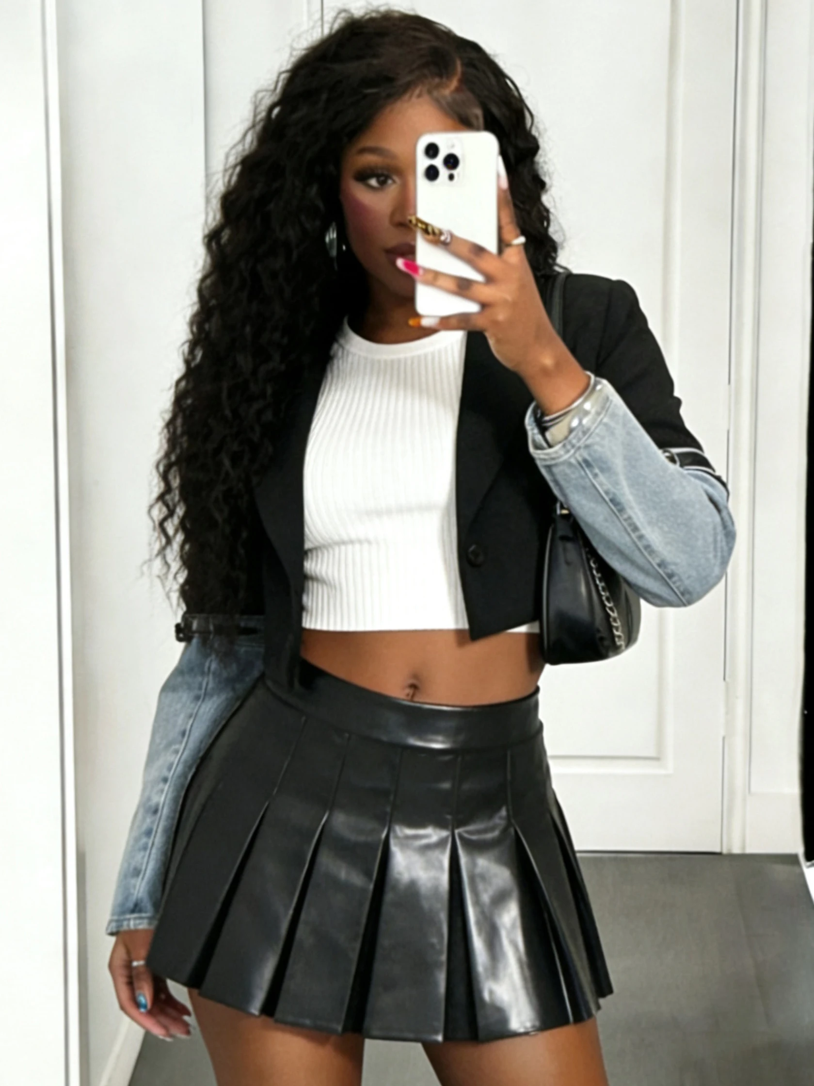 

Женский джинсовый укороченный пиджак в стиле пэчворк, контрастный джинсовый пиджак с длинными рукавами, модная уличная одежда, повседневная мода