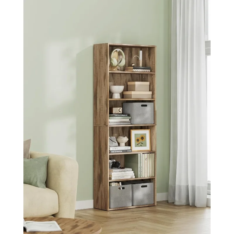 Bookshelf, 23.6 Inches Wide, 6-Tier Open Bookcase with Adjustable Storage Shelves, Floor Standing Unit