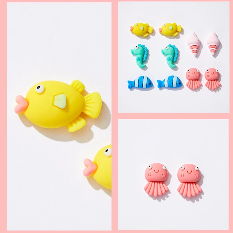 10pcs Marine Animal Fish Flatback Resin Cabochons Scrapbooking Supplies DIY Jewelry Phone Water Cup Decor Patch