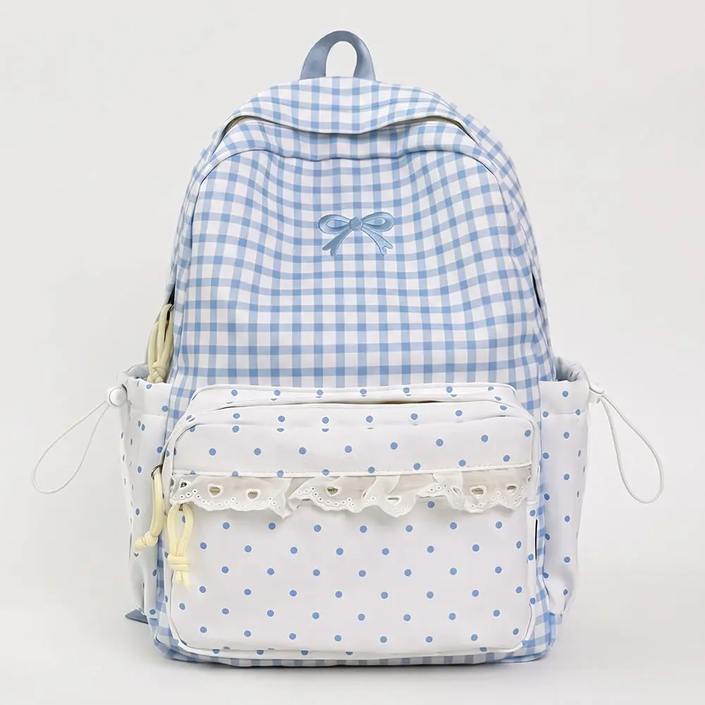 Fashion Sweet Polka Dot Backpack Plaid Minimalist Bow Backpack Bow Design Durable Student School Bag Outdoor Use