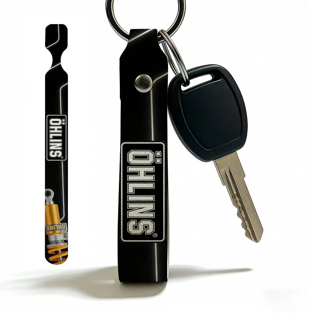 For Ohlins Soft PU Leather Motorcycle Keychain Lightweight Key Holder For Scooter Racing