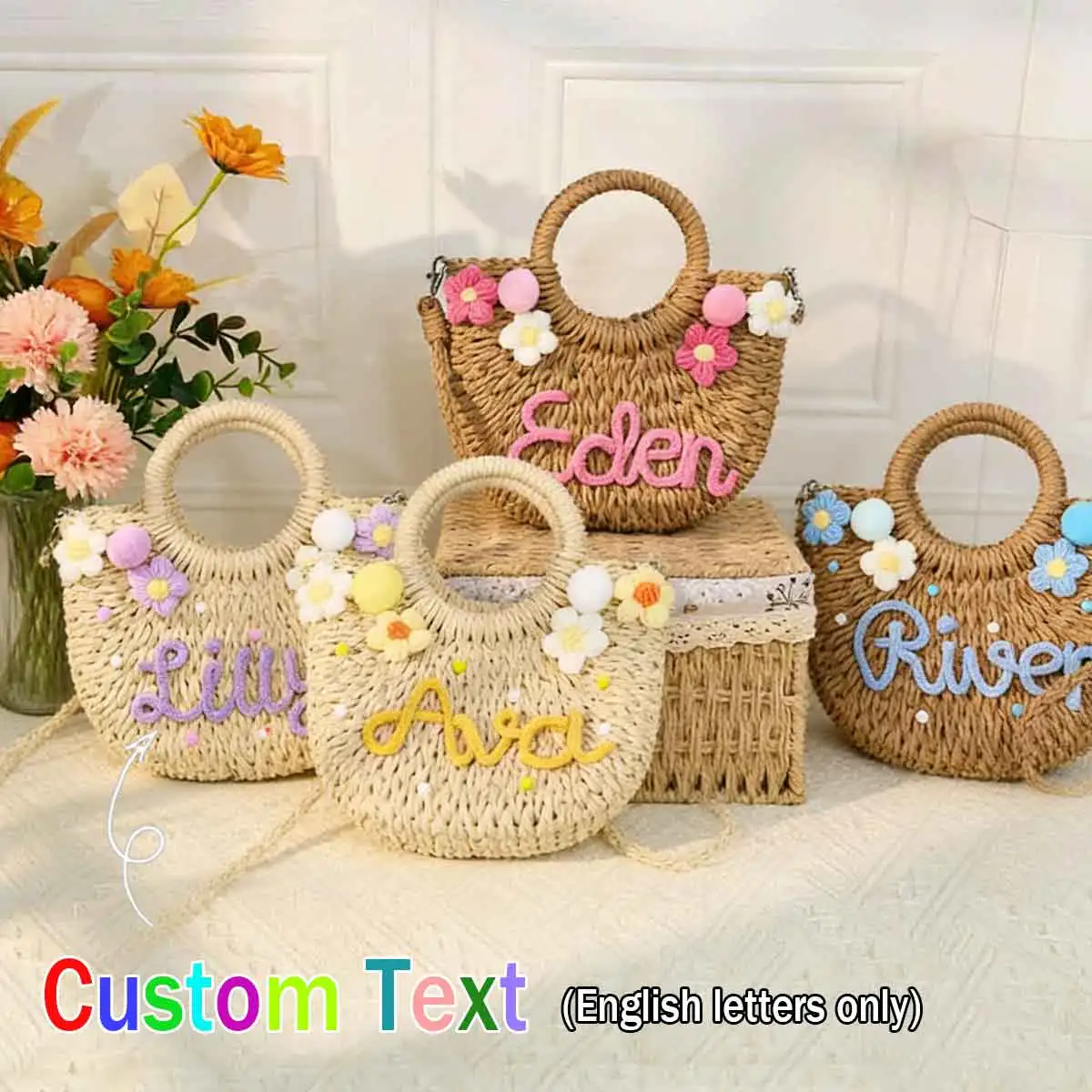 Bolsas de Playa Personalizadas, Bolsas de Mano de Paja Tejidas a Mano Personalizables, Bolsas de Paja Personalizadas, Bolsos y Carteras Únicos, Cestas de Paja