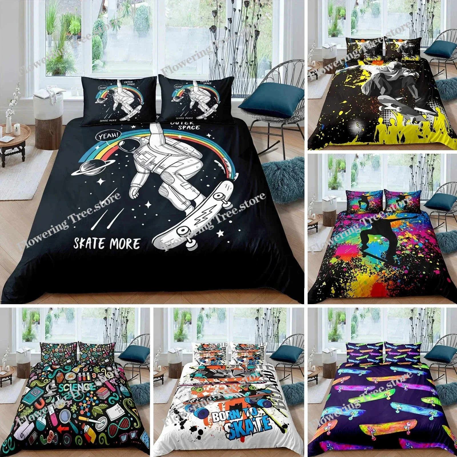

Skateboard Duvet Cover Boys Teens Sports Comforter Cover Microfiber Graffiti Art Twin Bedding Set Double Queen King Size