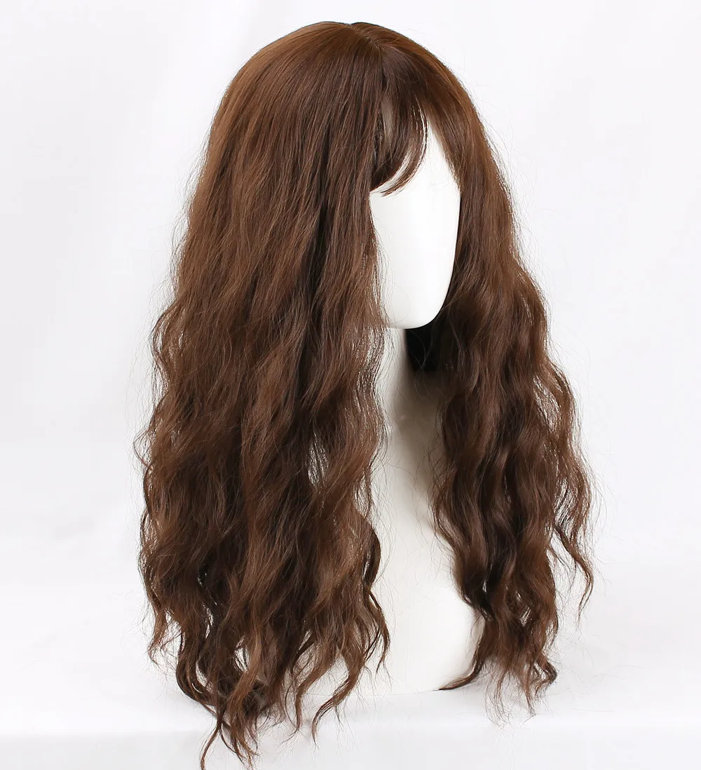 Halloween Women Hermione cosplay brown golden synthetic wig Emma Hermione Granger long brown blonde wavy hair bangs costumes view 2