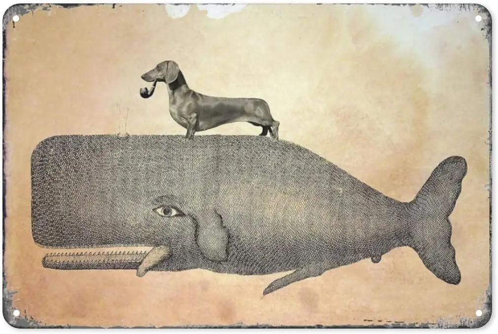 Vintage Wiener Dog Riding Whale Metal Tin Sign, Dachshund Gifts for Women, Dog Gifts for Dog Lovers Gifts for Women, Men, 8 sign