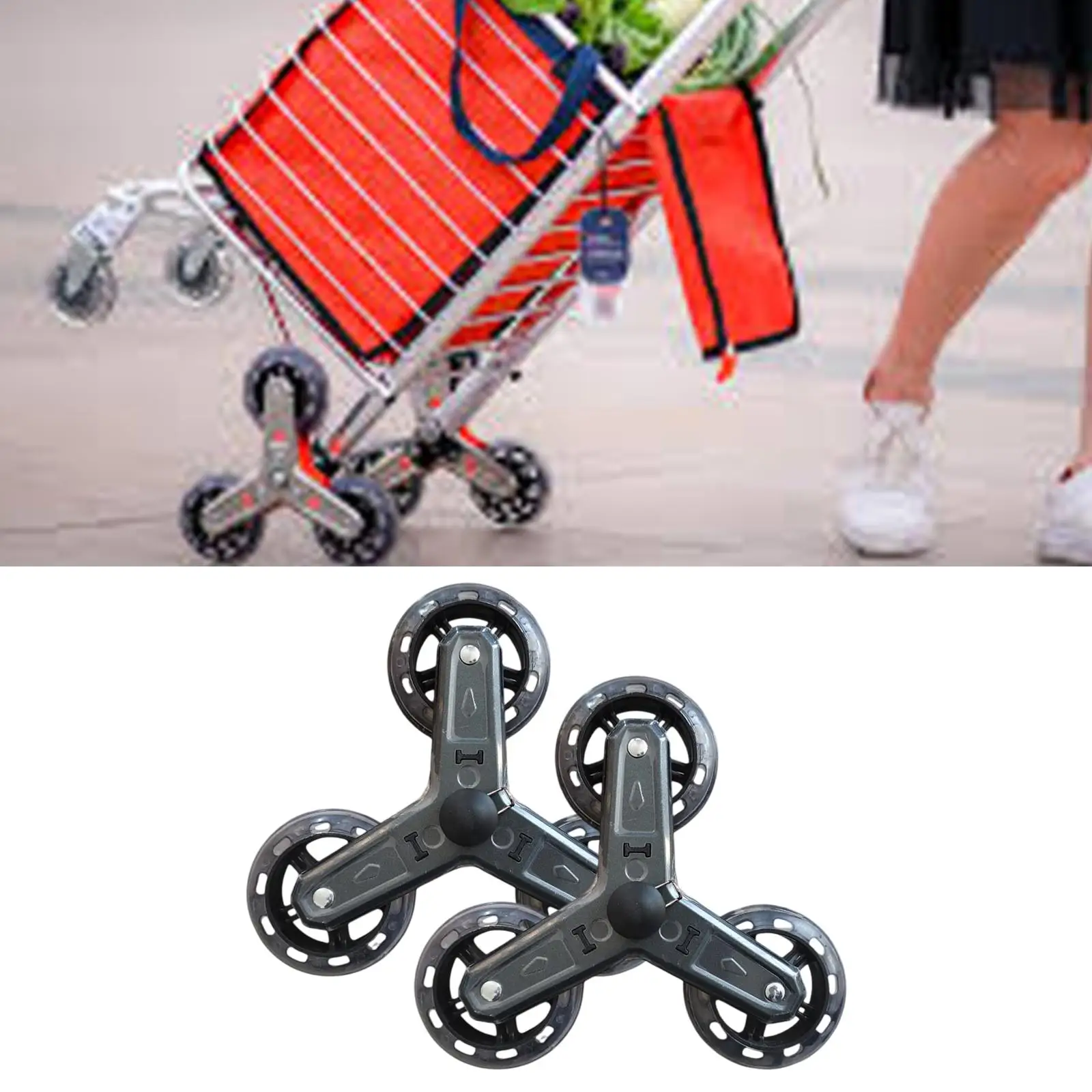 2x Foldable Shopping Cart Tri Wheels Stair Climber Wheels Accessory Anti Slip Easily Install with Metal Bracket Replacement