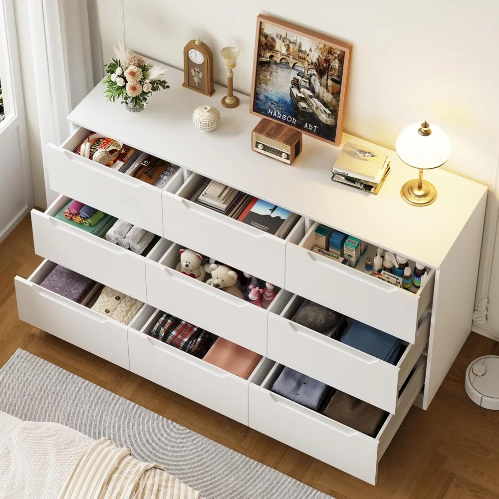 خزانة ذات 9 أدراج، وخزانة ذات أدراج بعرض 62 بوصة، وخزانة تخزين حديثة مع أدراج خشبية كبيرة #4