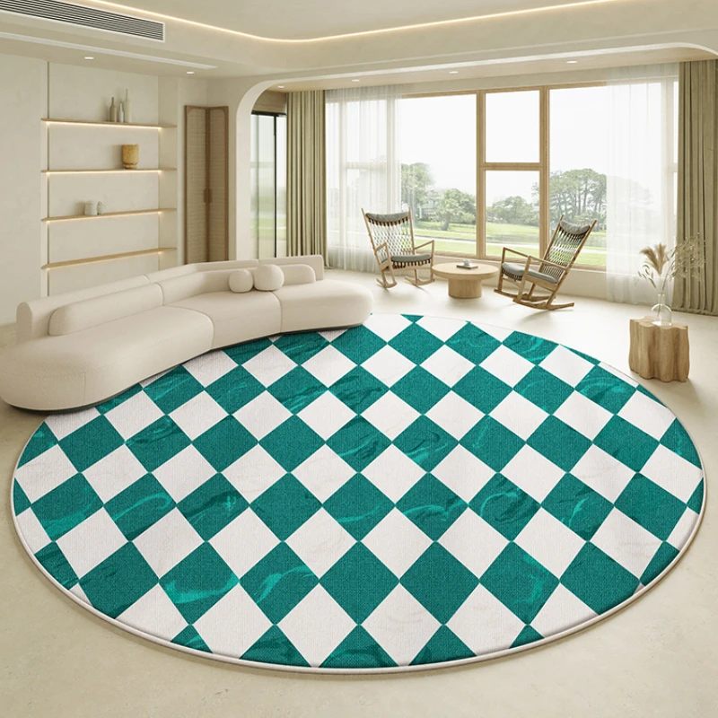 Cream Checkerboard Bedroom Decor Carpet Large Area Luxury Carpets for Living Room Thicken Round Lounge Rug Fluffy Soft Plush Mat