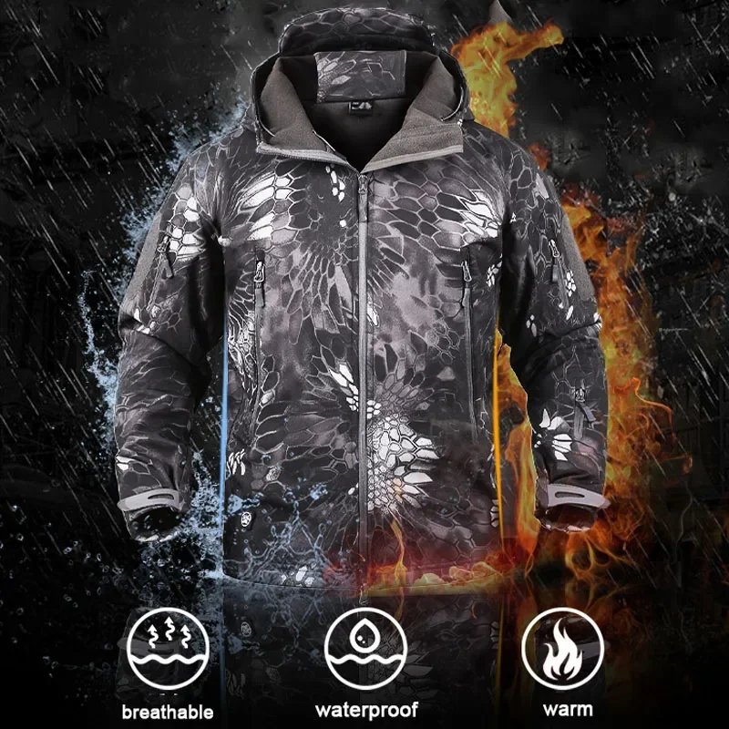 5XL Men's Tactical Hiking Shark Skin Soft Shell Wind Proof Waterproof Hooded Thermal Outdoors Field Tactical Jacket