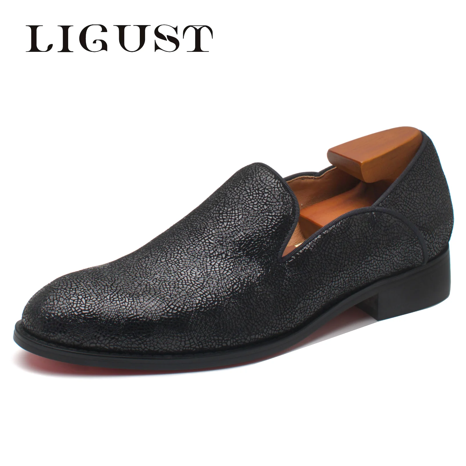 

LIGUST Luxury Italian Loafers Men Dress Shoes Fashion Hand-Made Slip On Loafers Man Business Office Casual Genuine Leather Shoes