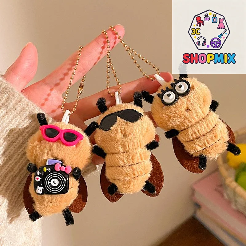  Cartoon Plush Cute Funny Cockroach Shape Doll Pendant Student Bag Decoration Student Fun Gift Accessories
