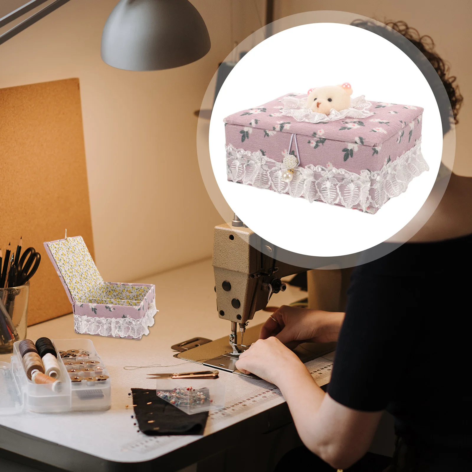 

Delicate Sewing Kit Box Lidded Pin Case Cloth Material Perfect Gift for Quilting Enthusiasts Small Buttons Beads Storage