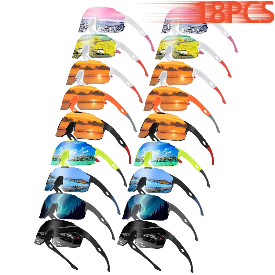 18PCS Unisex Fashion Oversized New Model Sports Sunglasses One‑Piece Lens Eyewear Driving fishing Cycling Skiing Mountaineering
