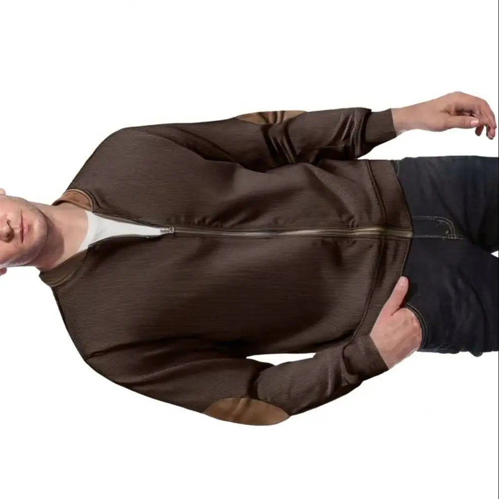 

Men Baseball Jacket Breathable Men Stand-up Collar Jacket 2025 Plaid Elbow Patch Zipper Closure Classic Style Men Outerwear