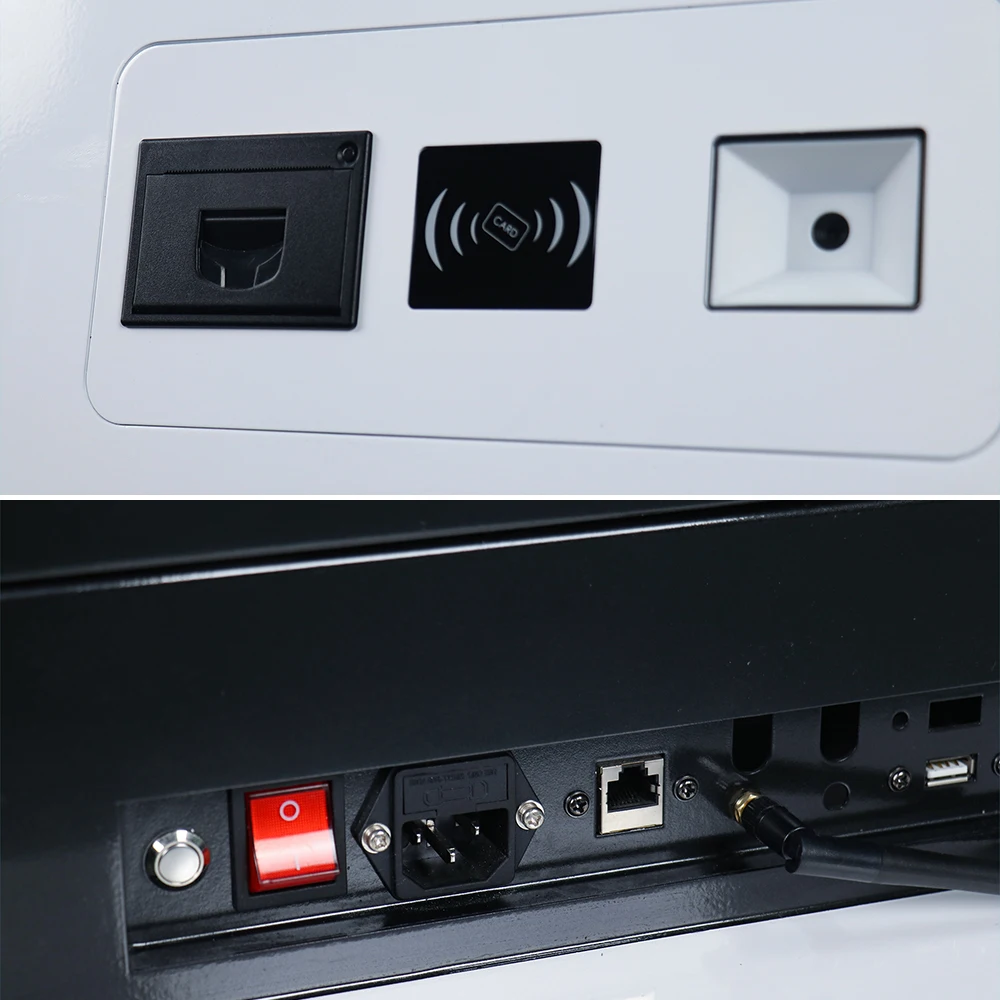 Custom 15.6 21.5 32 43 Inch Vertical Floor Stand Capacitive Touch Screen Pc Kiosk With Ticket Printer QR Code Scanner Camera