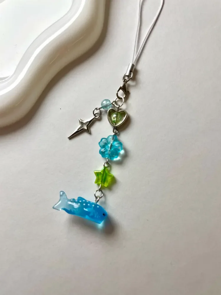 Handmade Fruit Aero Whale & Shark Keychain, Kawaii Ocean Core Heisei Retro Beaded Bag Charm