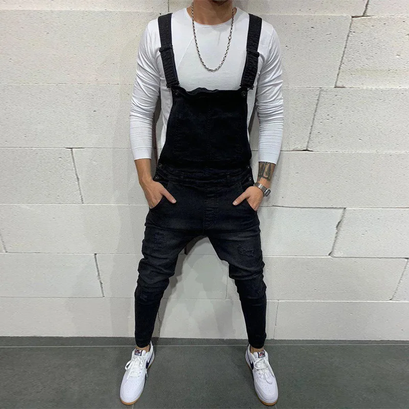 

Mens Jeans Fashionable Suspender Denim Jumpsuit Cargo Jeans Trousers Streetwear Men Full Length Overalls