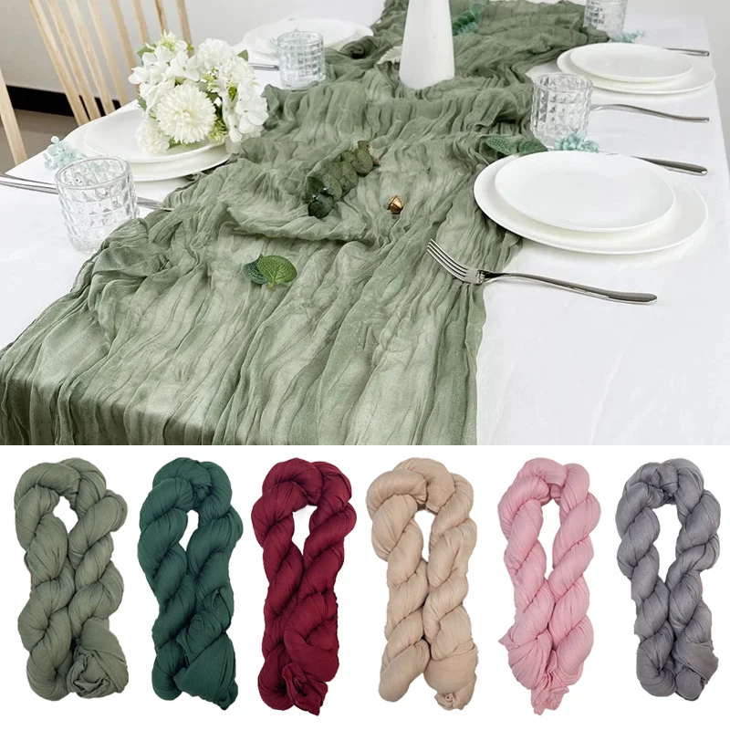 3PCS Semi-Sheer Gauze Table Runner Sage Cheesecloth Dining Wedding Table Setting Decoration Banquets Arches Retro Boho Decor