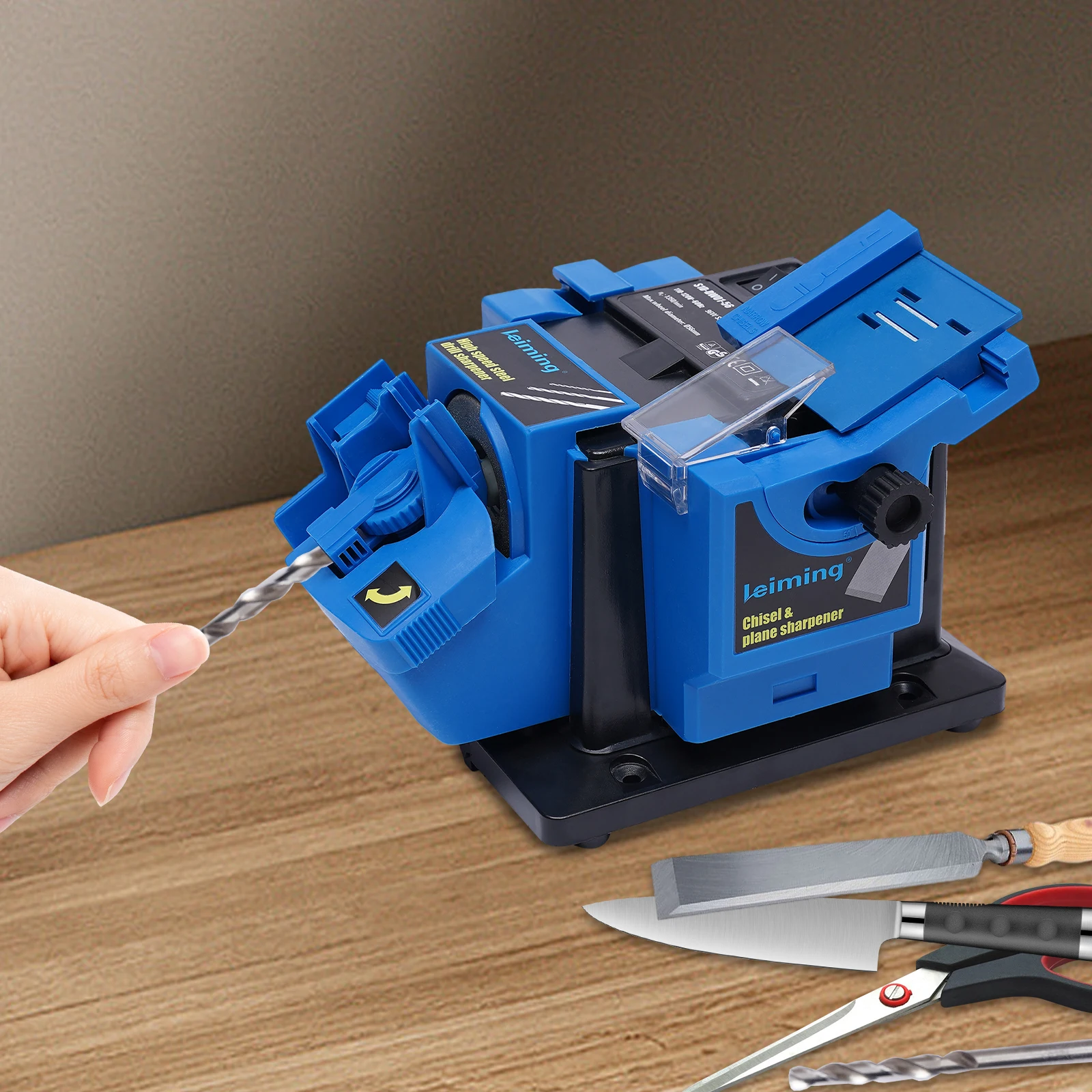 Imagem -02 - Elétrica Multipurpose Sharpener Ferramenta de Moagem Faca Scissor Drill Sharpening Machine Inclui Rebolo e Bancada