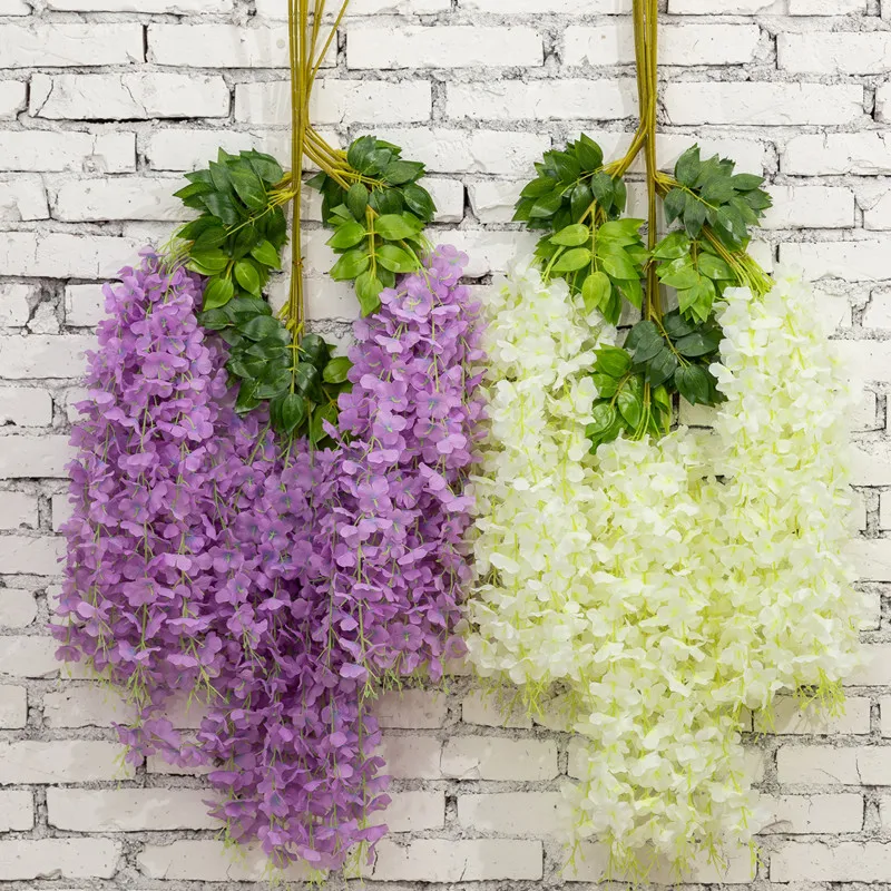 

Wisteria Artificial Flowers Vine Wreath Wedding Arch Decoration Leaf Rattan Trailing Silk Flower Ivy Wall Decor Plants