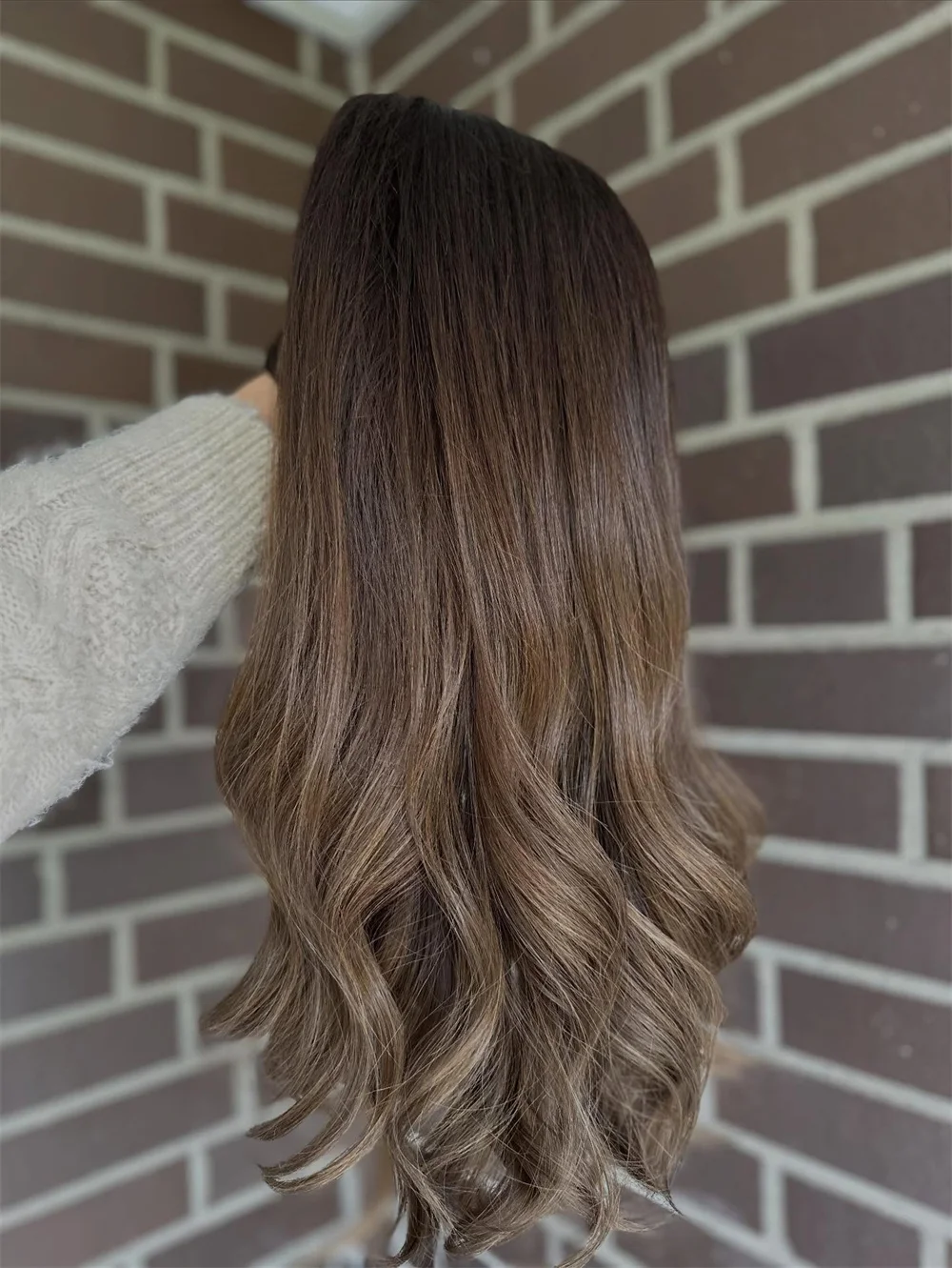 Loose Wave Synthetic Wig Ombre Brown Chocolate Highlight Natural Looking Hair Wig with Bangs Heat Resistant for Women HD Lace