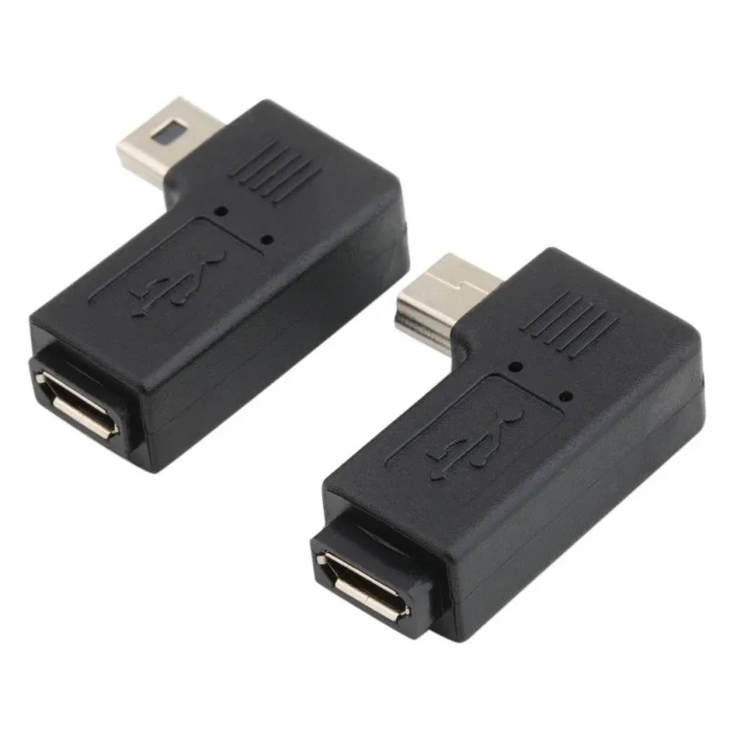 New Mini USB to Micro USB Adapter Plug 90 Degree Left&Right Angle Micro USB Male to Mini USB Female Type B Connector Charge Data