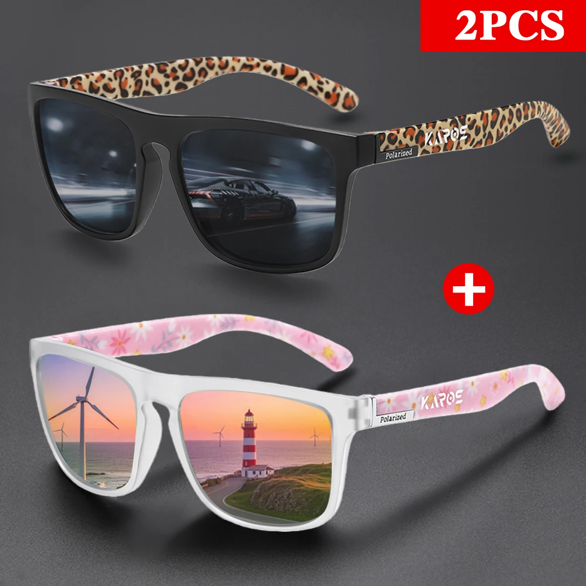 2 قطعة نظارات كارو الشمسية للجنسين الاستقطاب مرآة مربعة العلامة التجارية تصميم فاخر UV400 ظلة لصيد الأسماك القيادة ركوب الدراجات التنزه