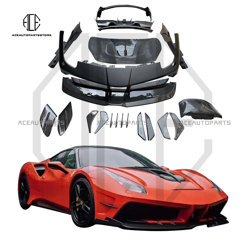 FOR Ferrari 488 GTB front bumper Ferrari 488 Misha style carbon fiber rear spoiler carbon fiber rear bumper diffuser