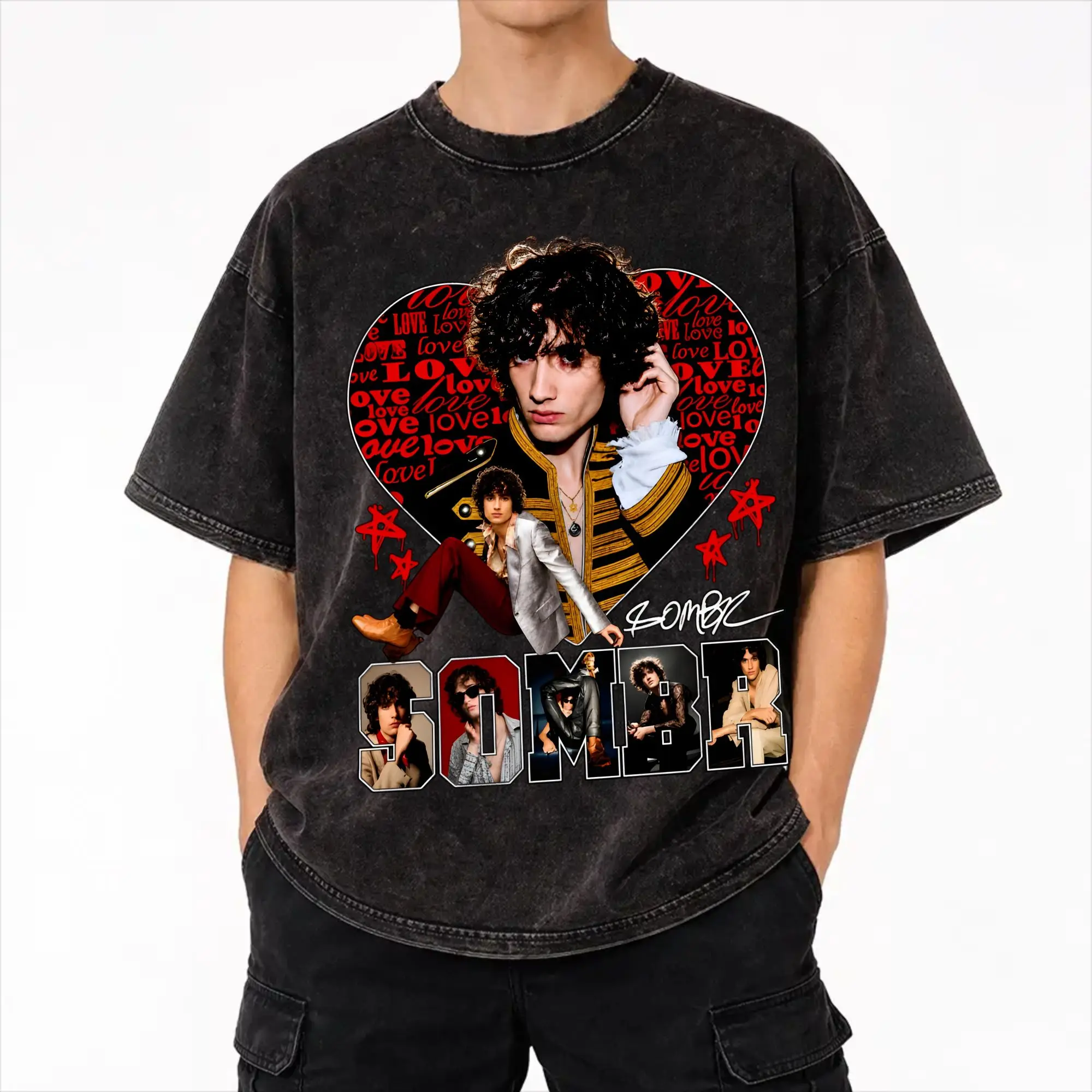Graphic Printed Sombr Youare The Reason World Tour 2026-2027 Washed Shirt Outfit Oversize T-Shirts  for Men Women Tees