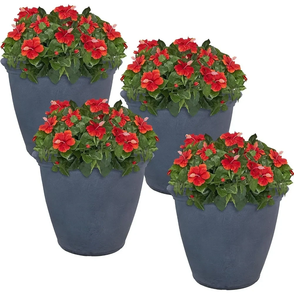 

Double-Walled Polyresin Outdoor Planter with UV-Resistant Slate Finish - Set of 4