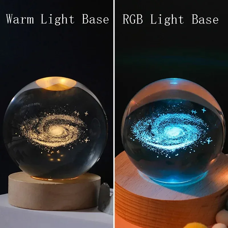 HPH Kristallen Bol Nachtlampje Maanlichtlamp Laser Gegraveerde Kristallen Bol Zonnestelsel Licht Kerstcadeau Glazen Kamerdecoratie