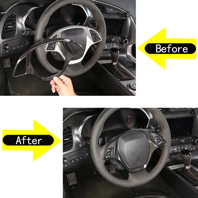 Para chevrolet corvette c7 2014-2019 abs quadro do volante do carro decoração painel capa guarnição adesivo acessórios do carro