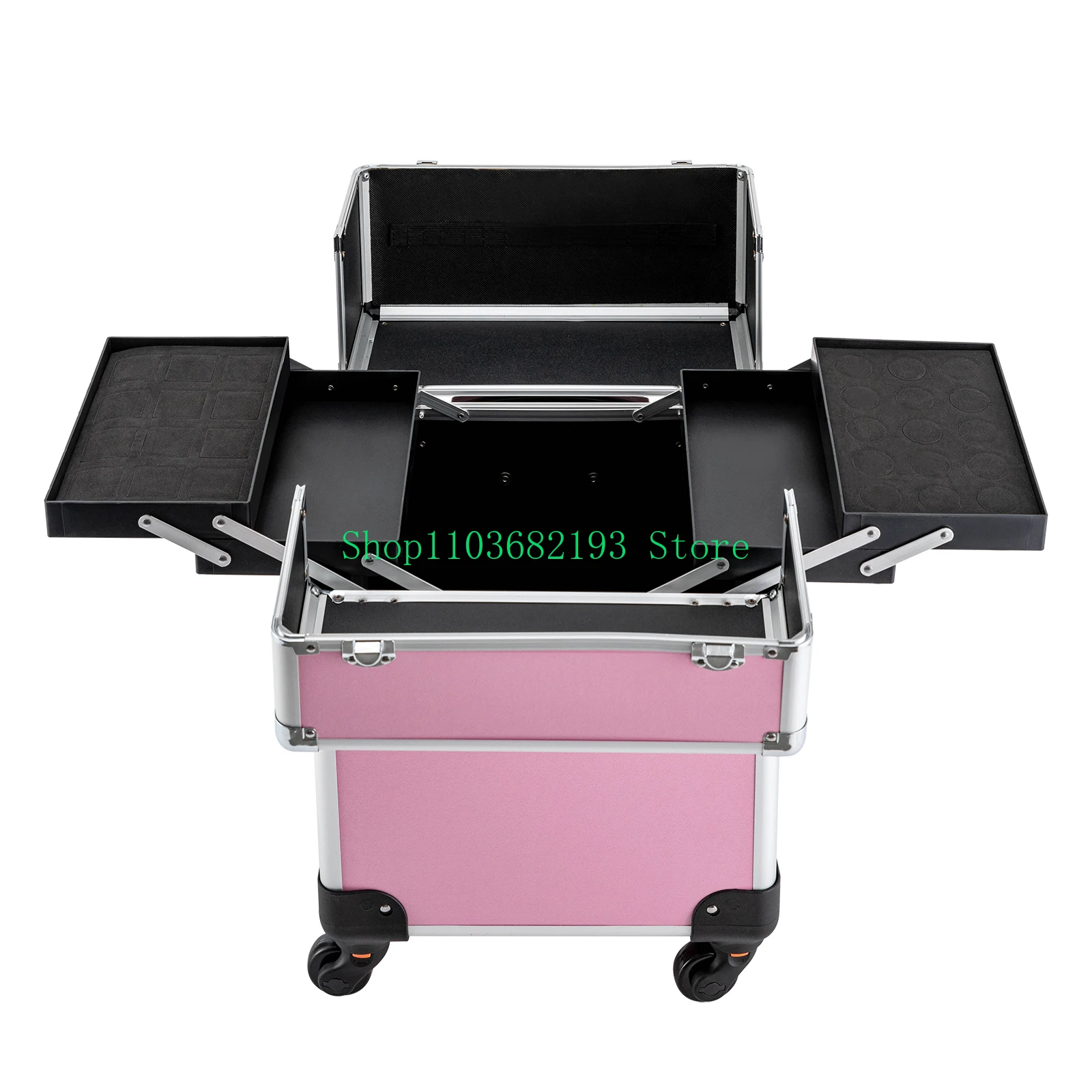 Professional Rolling Makeup Train Case Makeup Storage Organizer Cosmetic Trolley 4 Tray With Slide Rail Salon Barber Trunk Box