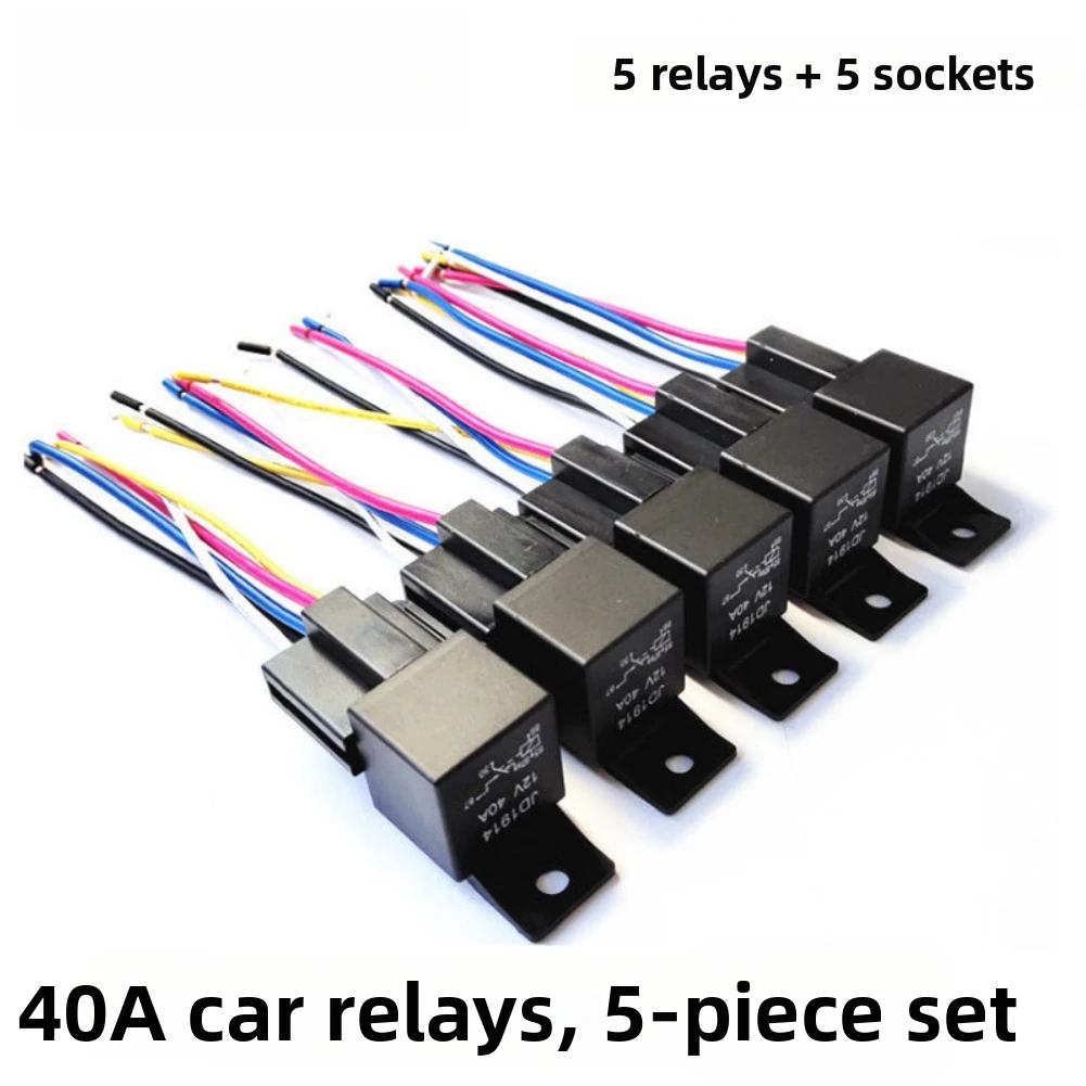 5 Sets 12V 24V 40A Automotive Relay 5PIN 4PIN With Socket For Car Control Compact Size 28x28x25mm Fast Connect Socket Style