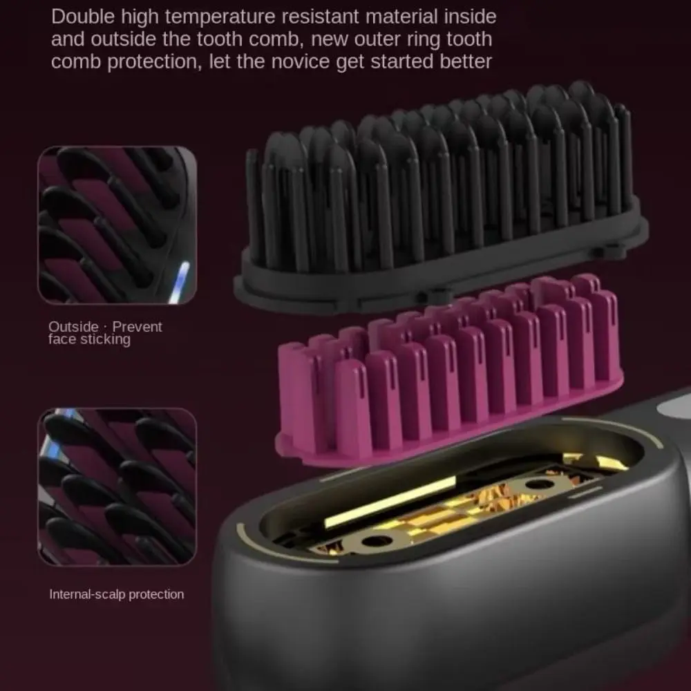 New Wireless Hair Straightener 4 Temp Settings Type-C Straight Hair Comb Rechargeable LCD Display Straightening Comb 4
