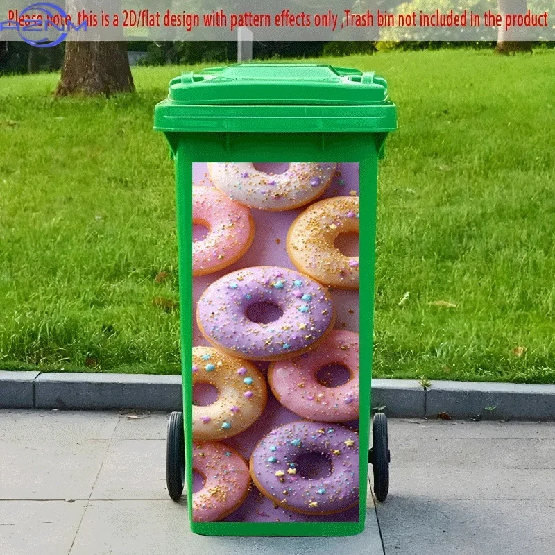 PC 2D Plane Self-Adhesive Trash Can Sticker, Colorful Donut Feast Decorative Sticker, Creative Trash Can Decoration, Suitable