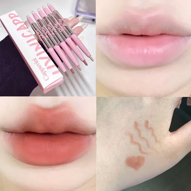 Double-end Matte Lipliner Pencil with Brush Waterproof Sexy Red Contour Tint Lipstick Lasting Lip Liner Pen Lips Makeup Cosmetic