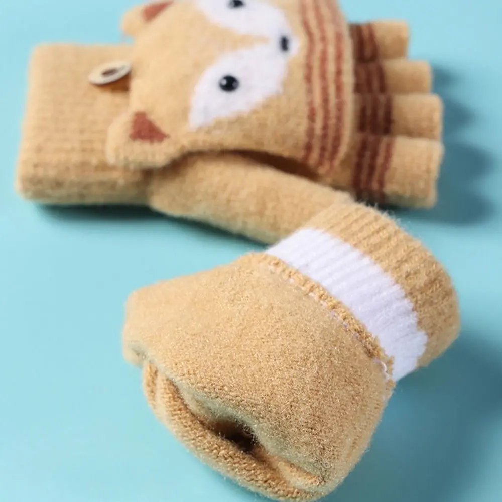 Exposed Finger Cute Autumn Winter Warm Gloves Flip Fingerless Gloves Children Mittens Knitted Gloves