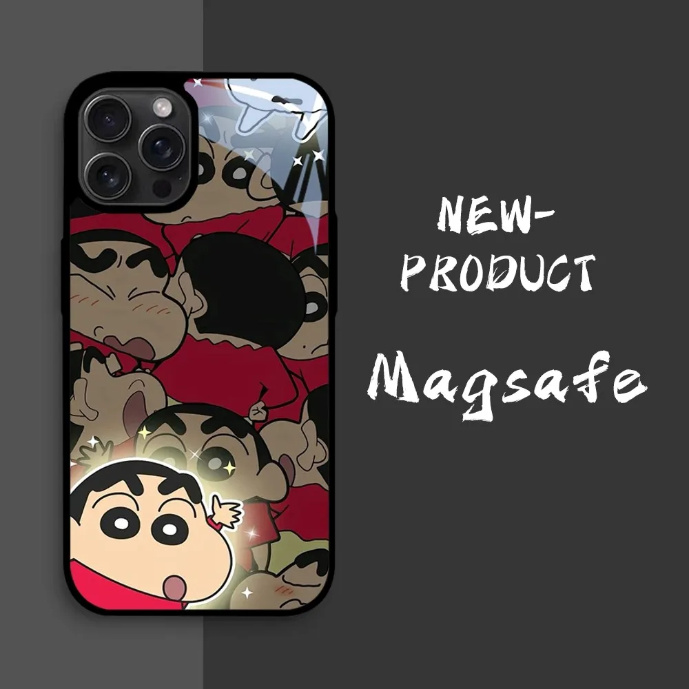 Cartoon Cute C-Crayon S-Shin-chan Phone Case For iPhone16 15 14 13 12 11 Pro Xs Max Mini XR X 7 8 Plus luxury Mirror Hard Funda