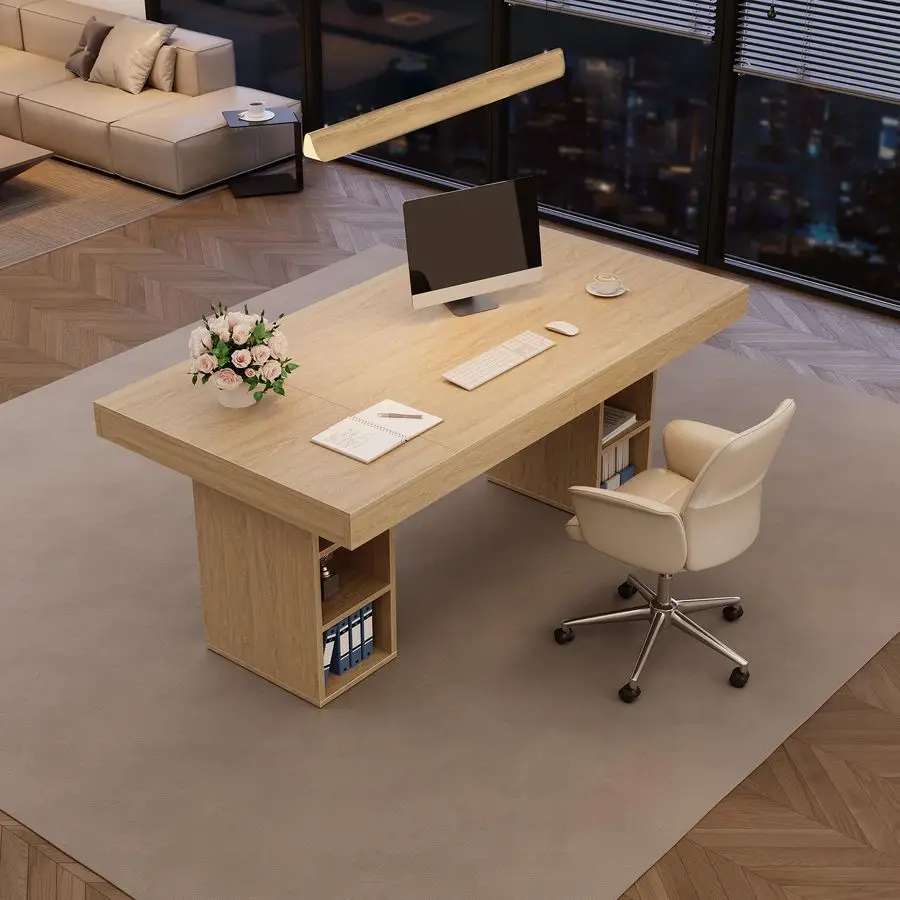 Dining Table for 6 with Dual Side Storage, 63inch Large Rectangular Dinner Table with Double Pedestal amp Large Tabletop, Wooden