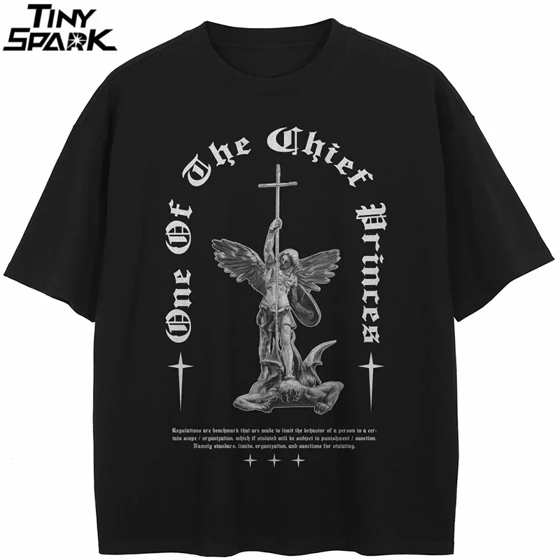 T-Shirt Streetwear Angel Statue Graphic T Shirt Cotton Hipster Men Tshirt Unisex Black Casual Tops Tees Hip Hop
