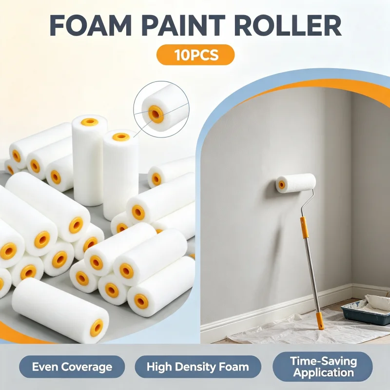 10 Pack 4 Inch Small Foam Paint Roller Covers, Mini Foam Rollers for Cabinet Door Wall Painting, Smooth Bubble‑Free Finish Repla